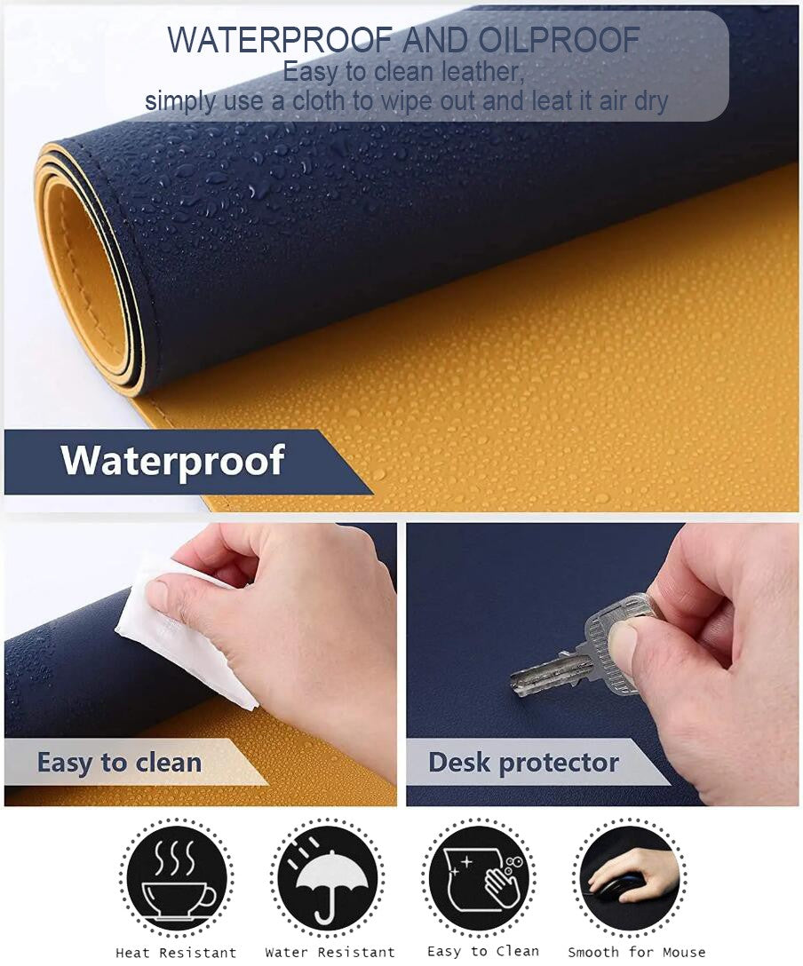 Dual-Sided Multifunctional Office Desk Pad, Waterproof Desk Mat Protector, Leather Desk Pad for Wrting, Large Desk Pad for Keyboard and Mouse