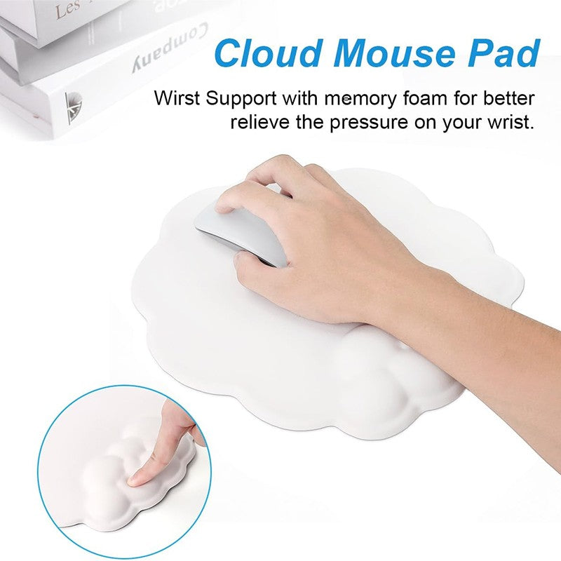 Mouse Pad Wrist Support, Cloud Mousepad with Memory Foam Wrist Rest, Non-Slip PU Base Gaming Leather Surface Mouse Pad for Home Office Laptop, Black
