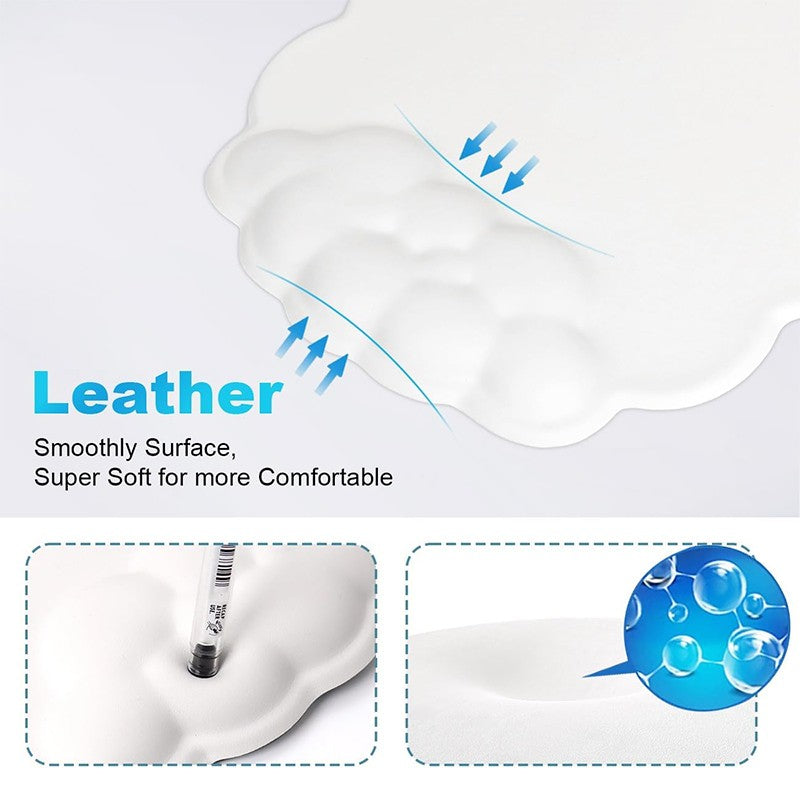 Mouse Pad Wrist Support, Cloud Mousepad with Memory Foam Wrist Rest, Non-Slip PU Base Gaming Leather Surface Mouse Pad for Home Office Laptop, Black