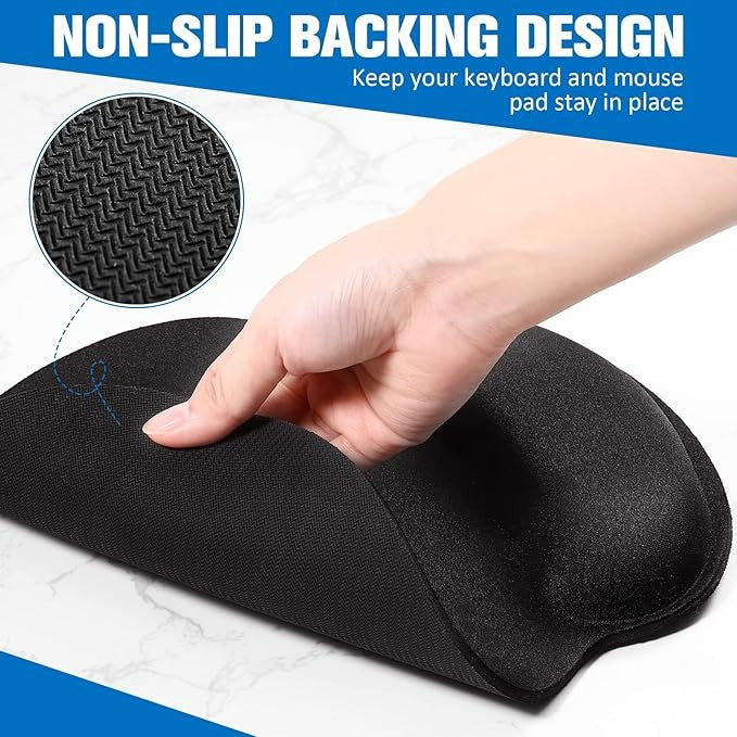 Keyboard & Mouse Pad Combo with Memory Foam Wrist Support Dual Cushion Set for Mac/PC, Office & Gaming, Anti-Slip Base, Black