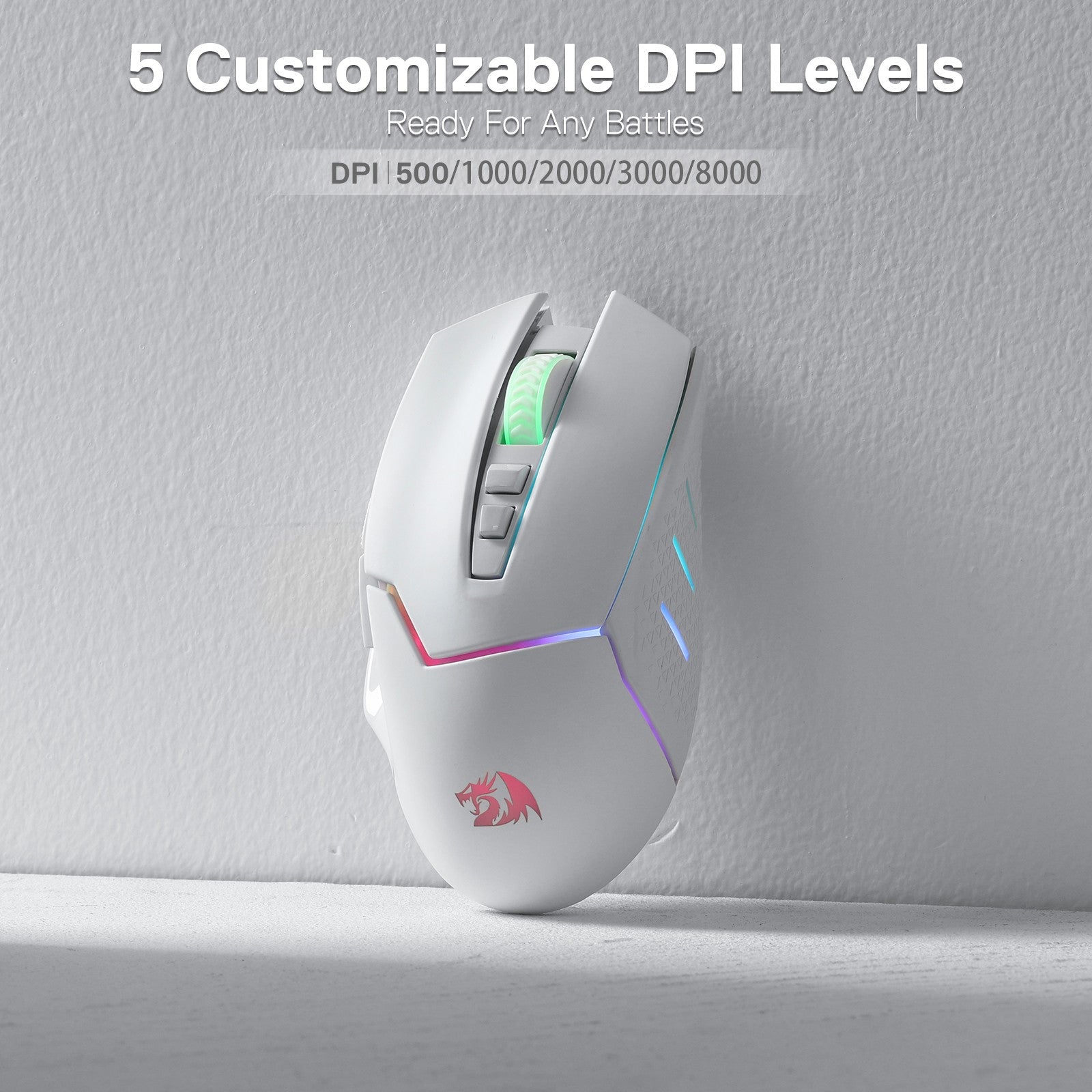 Redragon M690 PRO Wireless Gaming Mouse, 8000 DPI Wired/Wireless Gamer Mouse w/Rapid Fire Key, 8 Macro Buttons, Ergonomic Design, White