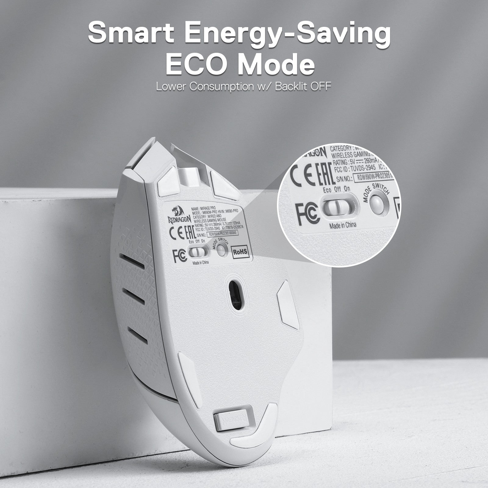 Redragon M690 PRO Wireless Gaming Mouse, 8000 DPI Wired/Wireless Gamer Mouse w/Rapid Fire Key, 8 Macro Buttons, Ergonomic Design, White