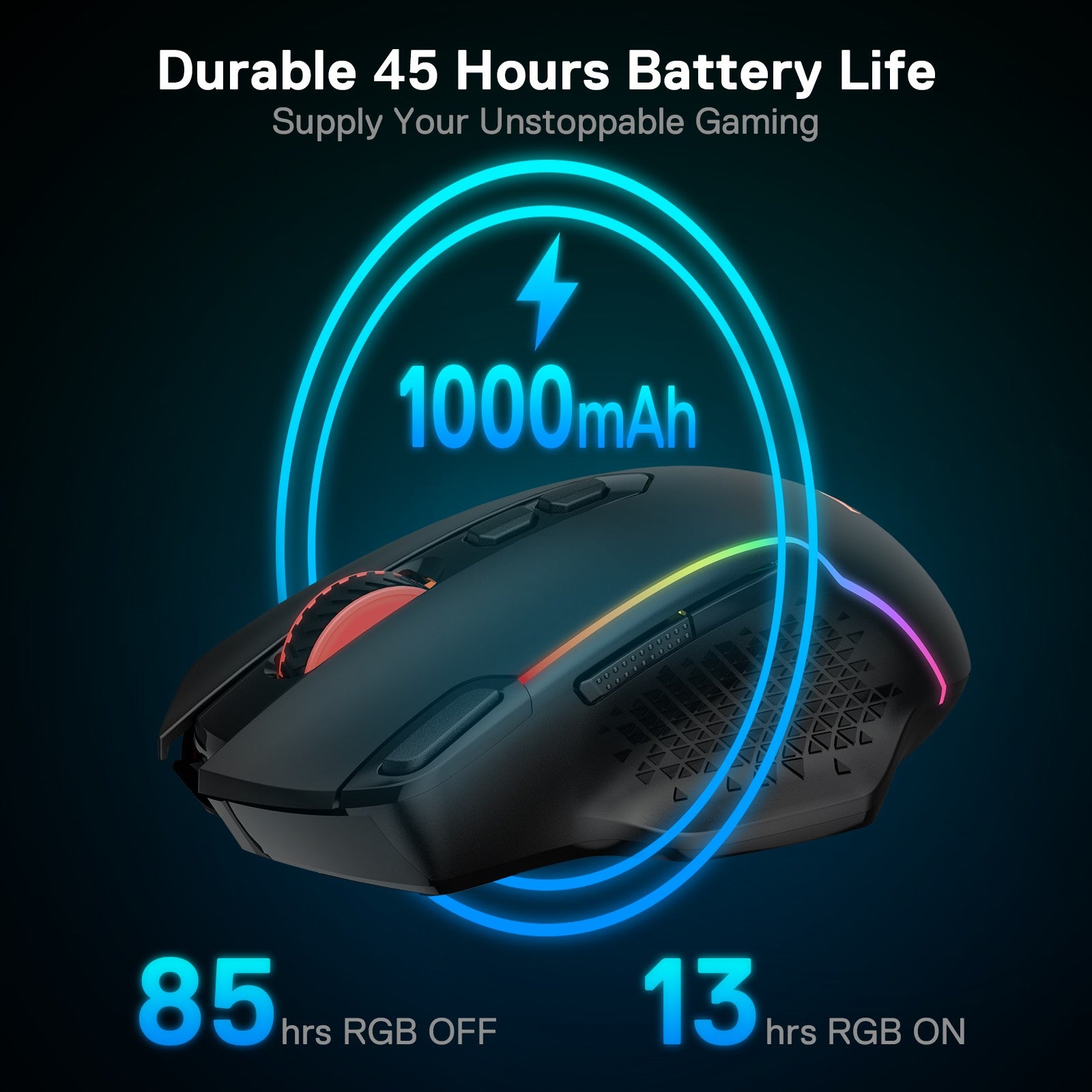 Redragon M810 Pro Wireless Gaming Mouse, 10000 DPI Wired/Wireless Gamer Mouse w/ Rapid Fire Key, 8 Macro Buttons, 45-Hour Durable Power Capacity