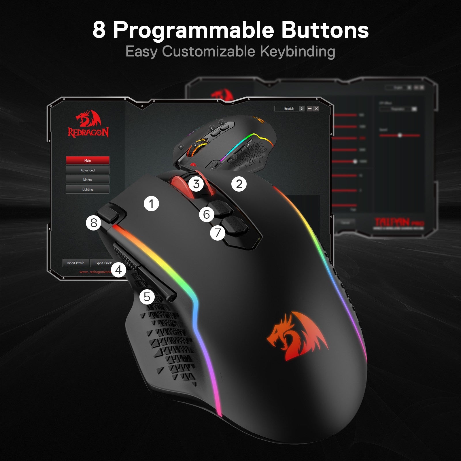 Redragon M810 Pro Wireless Gaming Mouse, 10000 DPI Wired/Wireless Gamer Mouse w/ Rapid Fire Key, 8 Macro Buttons, 45-Hour Durable Power Capacity