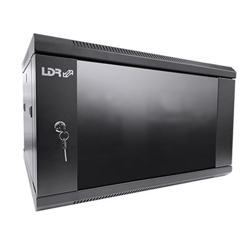 LDR Assembled 6U Hinged Wall Mount Cabinet 600mm x 550mm Glass Door - Black