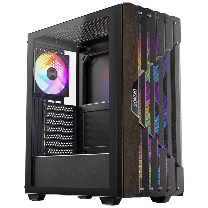 Okinos Cypress P5 ARGB Oak Wood Trim Mid Tower ATX Case (CAO-CYP5ARGB)