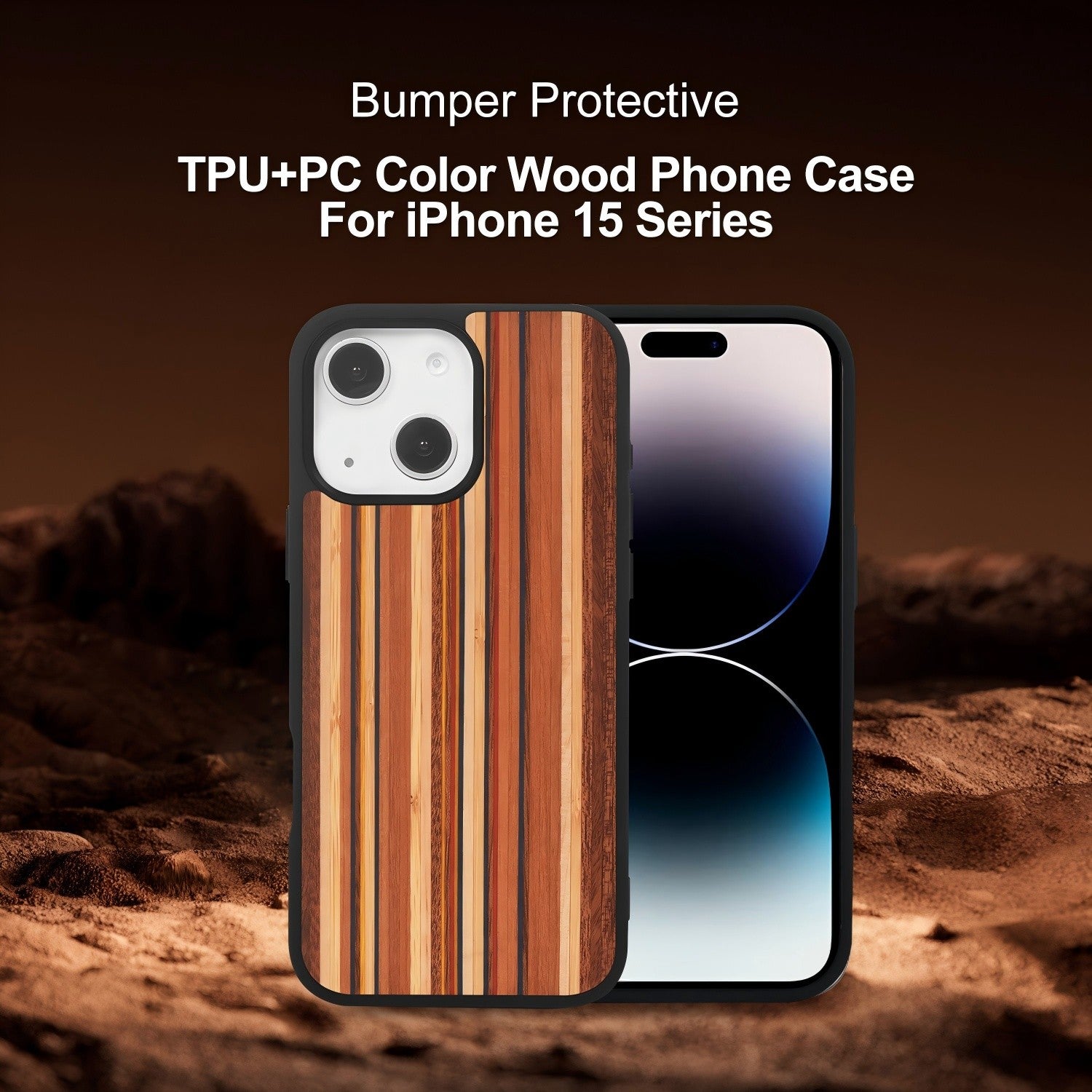 for iPhone 15 Plus Magnetic Wood Case. Unique & Classy Shockproof Protective Cover. Compatible with MagSafe Magnetic Charging.