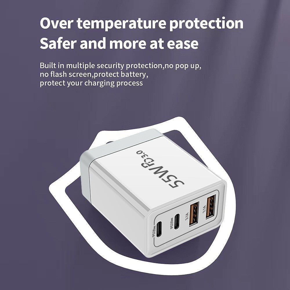 QC3.0 PD Quick charger 55W fast Wall charger plug For AU mobile phone charger Type-c or USB Universal Home office USB C WHITE