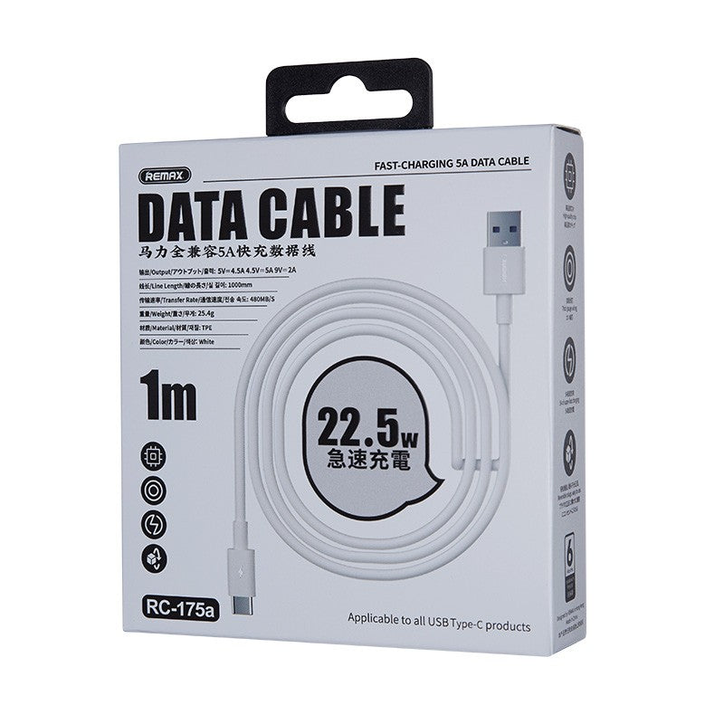 MOREJOY Remax 5A Super Fast Charging and Data TransmissionCable 1M A to C Cable Wihte