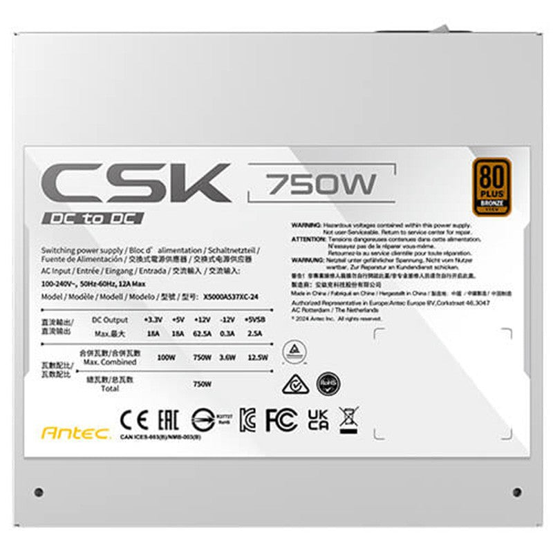 Antec CSK 750 DC 750W 80+ Bronze ATX Power Supply - White