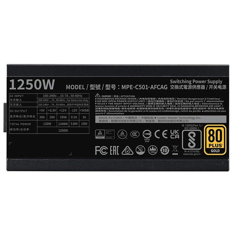 Cooler Master 1250W MWE 80+ Gold Modular ATX 3.1 Power Supply