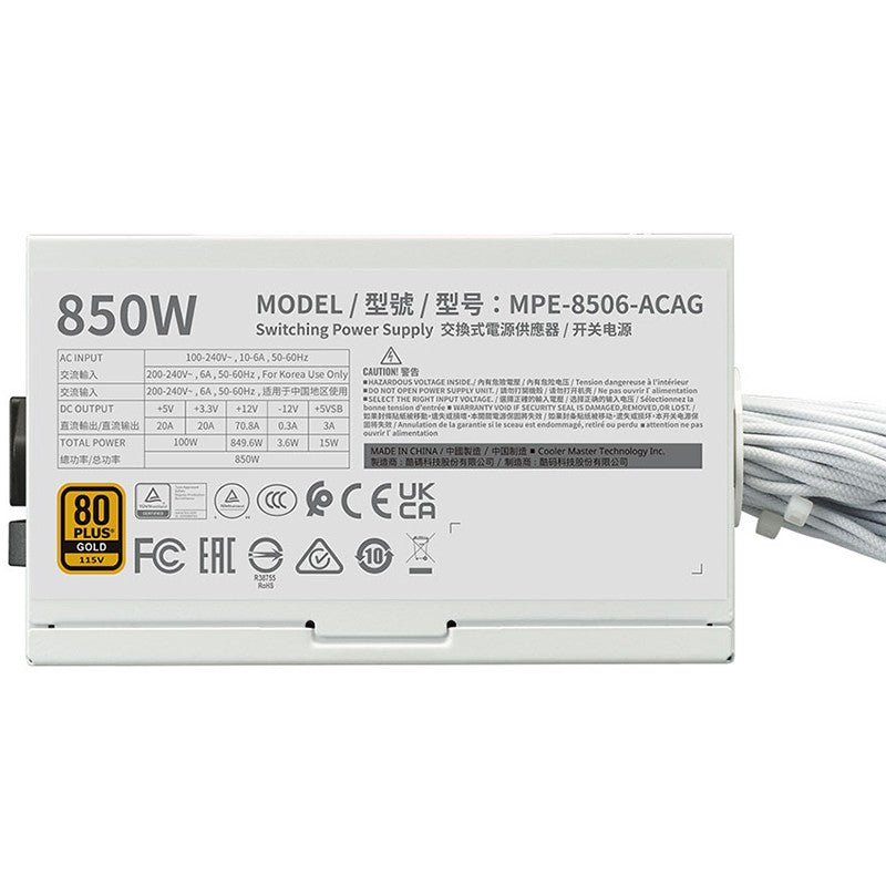 Cooler Master 850W MWE 80+ Gold ATX 3.1 Power Supply - White