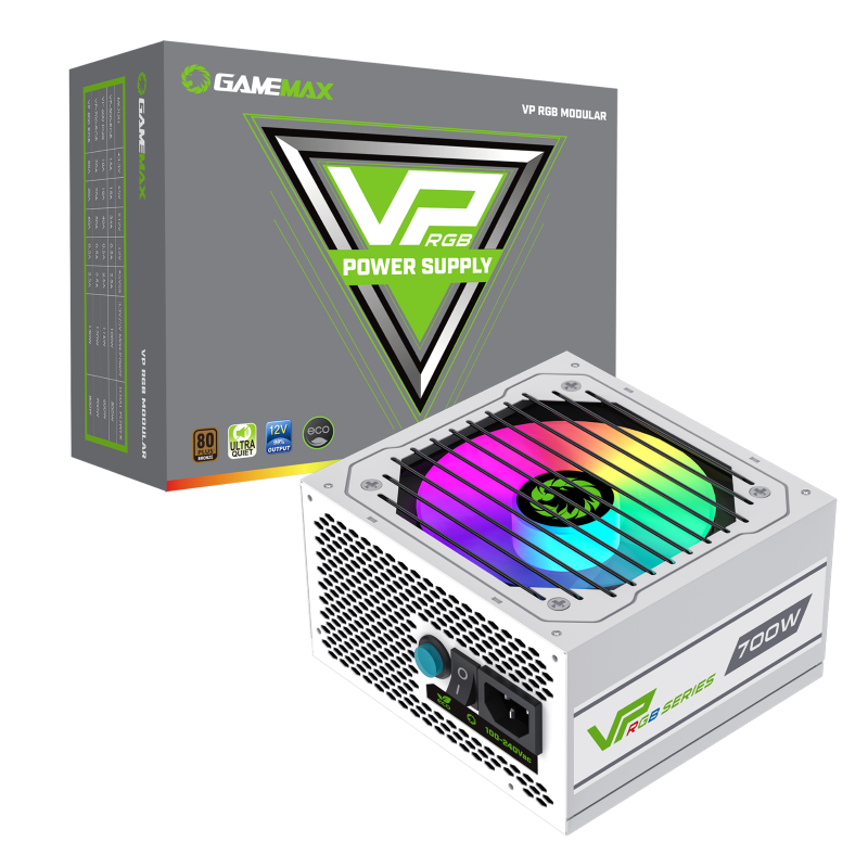 Gamemax 700W RGB Power Supply Semi-Modular VP-700-RGB-M White
