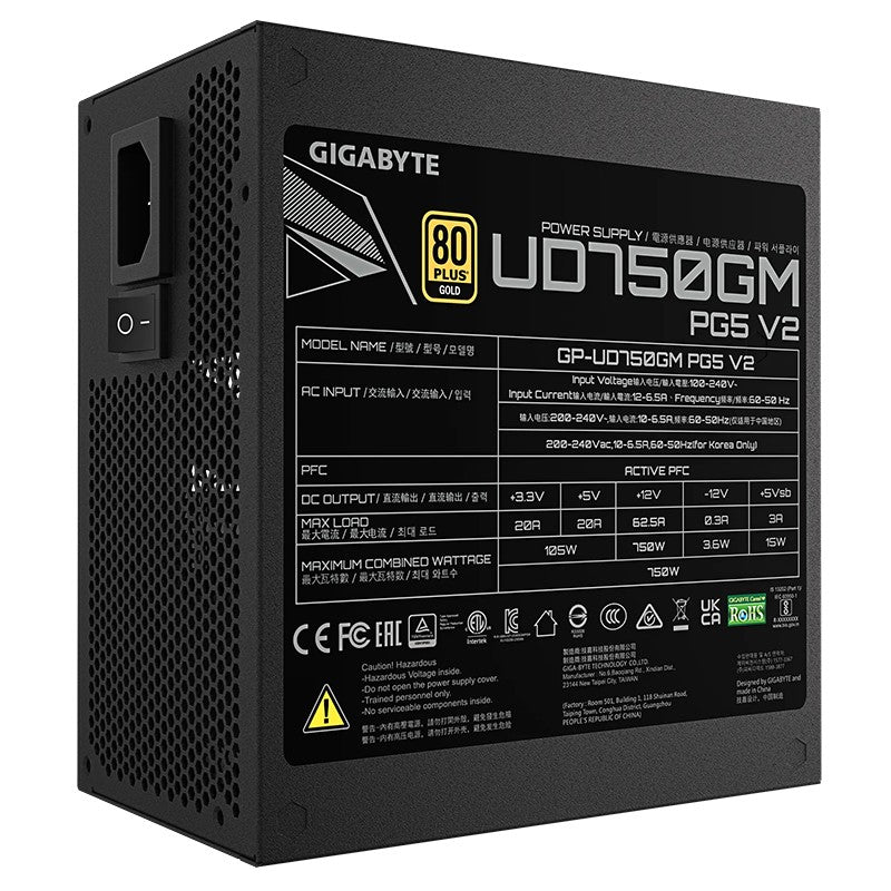 Gigabyte 750W 80+ Gold Fully Modular PCIE Gen 5.1 ATX 3.1 Power Supply - Black