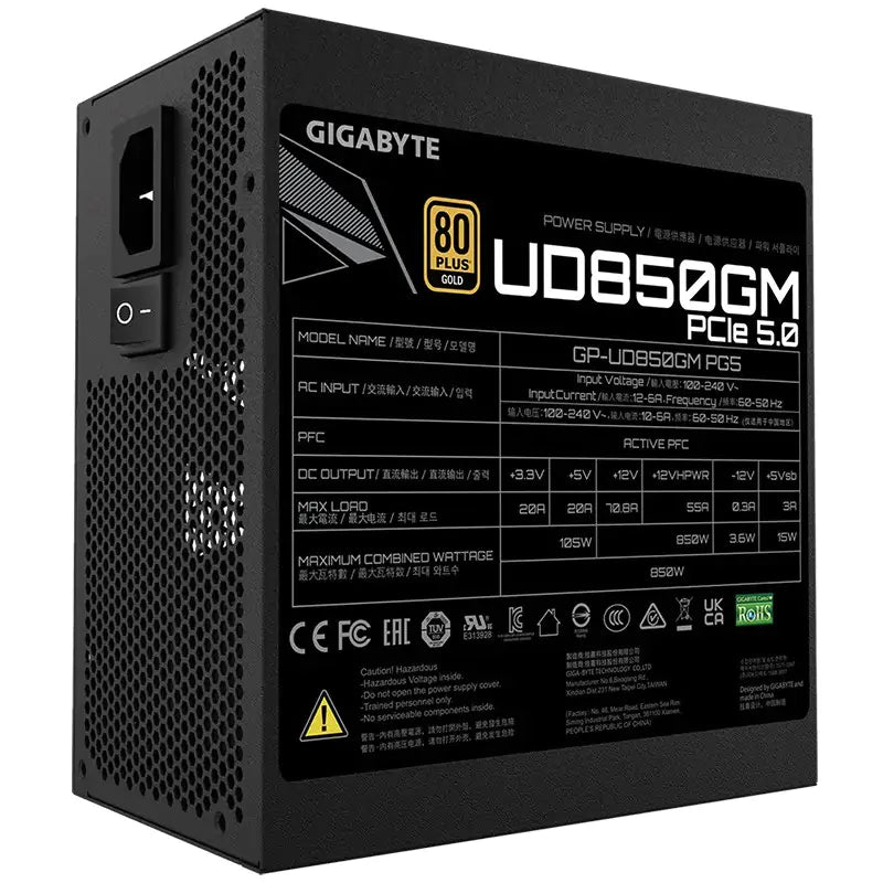 Gigabyte 850W 80+ Plus Gold Fully Modular ATX Power Supply (GP-UD850GM PG5)