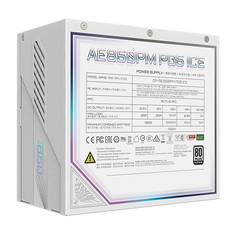 Gigabyte AORUS ELITE 850W 80+ Platinum Modular PCIe 5.0 ATX 3.0 Power Supply - Ice Edition