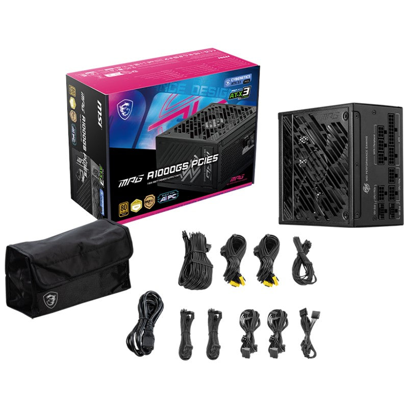 MSI 1000W MPG A1000GS PCIE5 80+ Gold Fully Modular PCIe 5.1 ATX 3.1 Power Supply