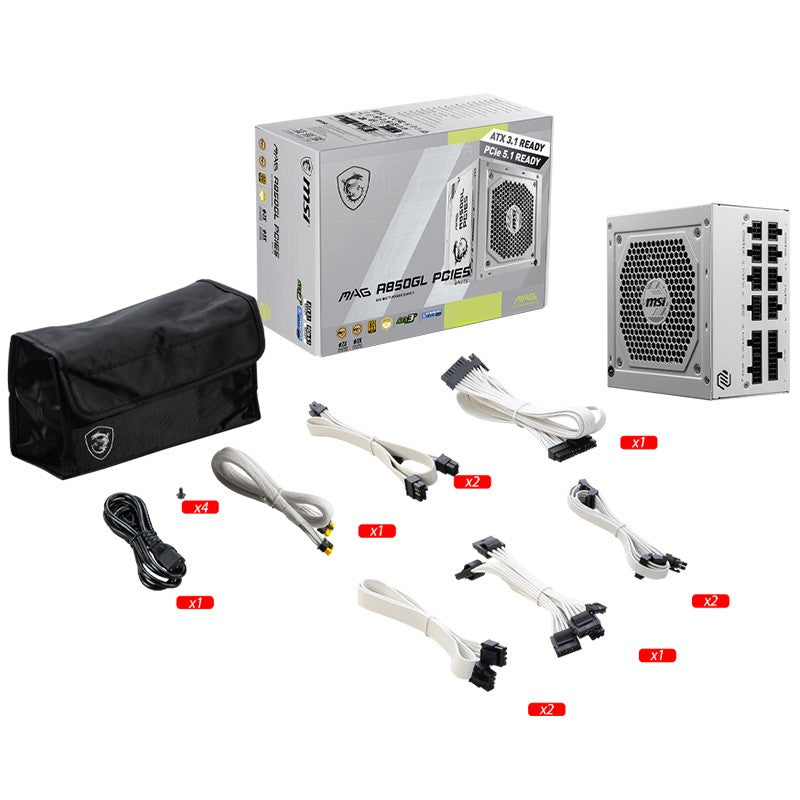 MSI MAG A850GL 850W 80+ Gold ATX Power Supply - White