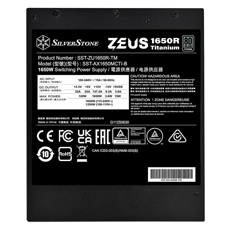 SilverStone 1650W Zeus 1650R 80+ Titanium Fully Modular PCIe 5 ATX 3.1 Power Supply