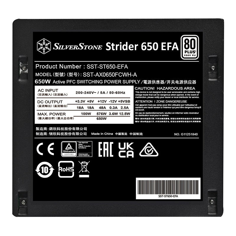 SilverStone Strider 650W 80+ Certified Power Supply - Black Cable