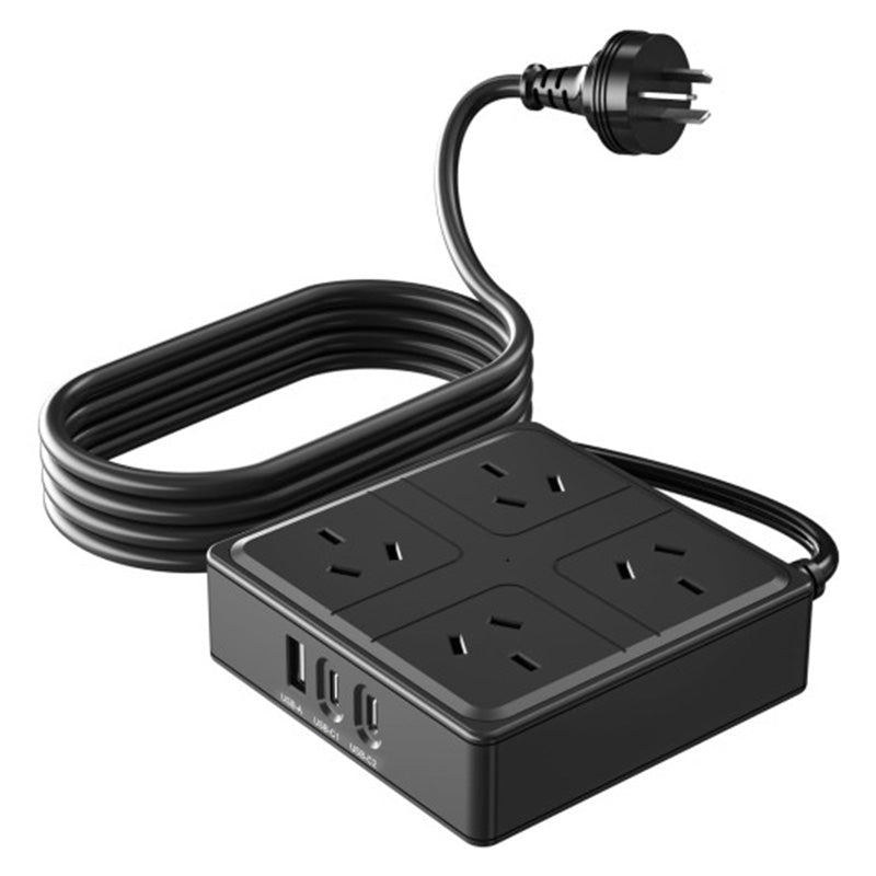 Generic WT-2409 4 X AC Outlet + 2 X Type C + 1 X USB Ports with SAA Power Board - Black