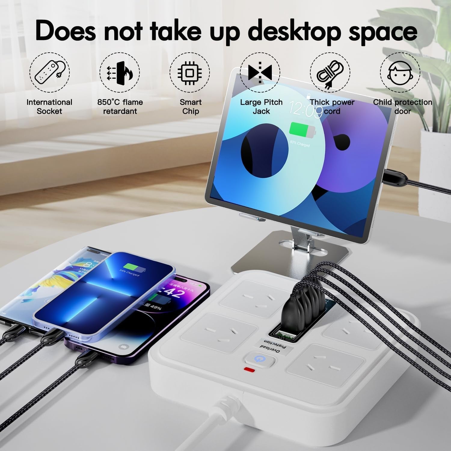 Powerboard USB 10in1 Power Board with Surge Protection Smart USB C Power Board with 4-Outlets Wall Mountable Powerboard with Switch Childproof Design