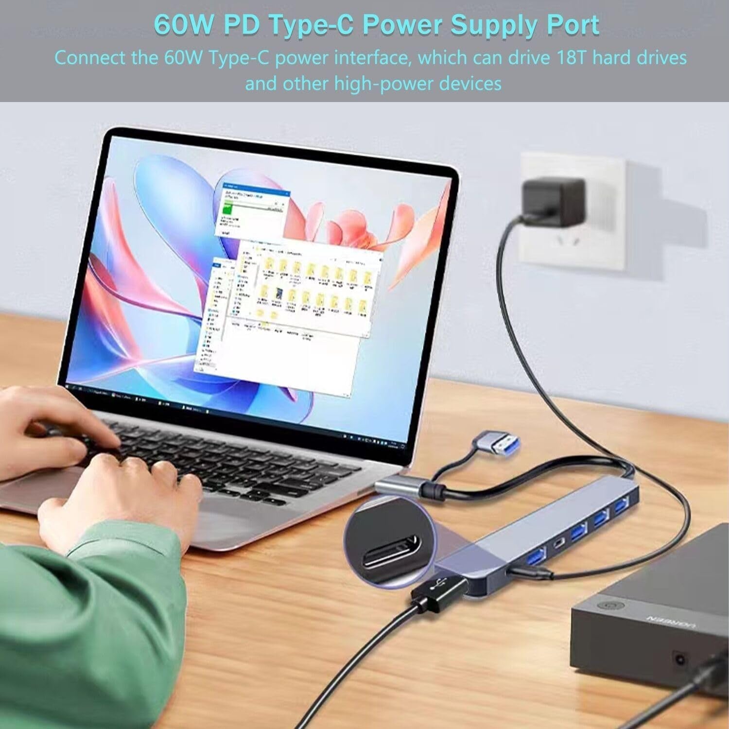 USB C Hub 7 in 1 USB Hub Aluminum USB C & USB Hub with USB 3.0 USB 2.0 Ports for PC/Laptops/MacBook Pro/Air/iMac/iPad and More Devices