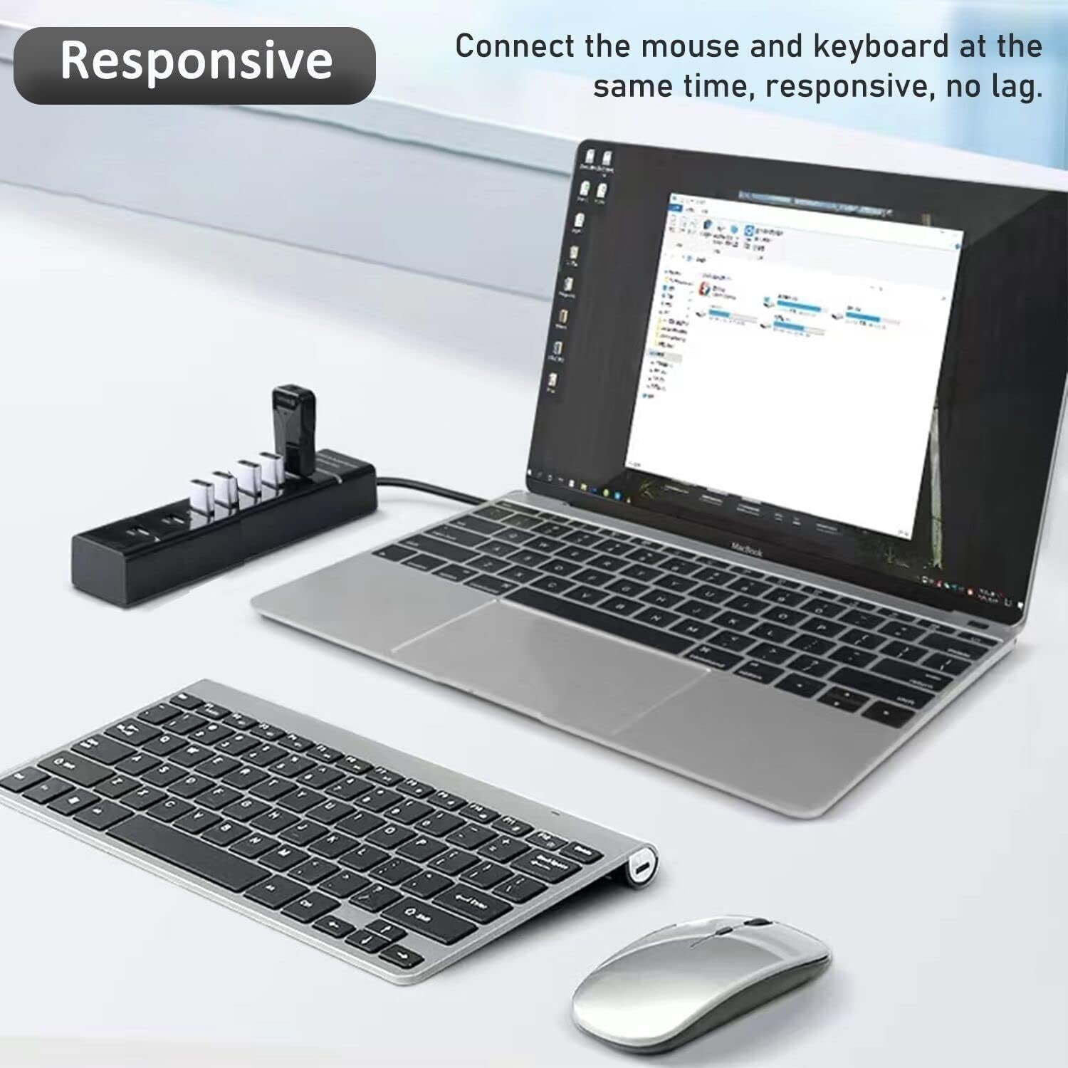 USB Hub 3.0 7-Ports USB Hub Splitter Extender 5Gbps Data with 4ft Cable for Laptop, PC, MacBook, Surface Pro, Windows, Flash Drive, Mobile HDD