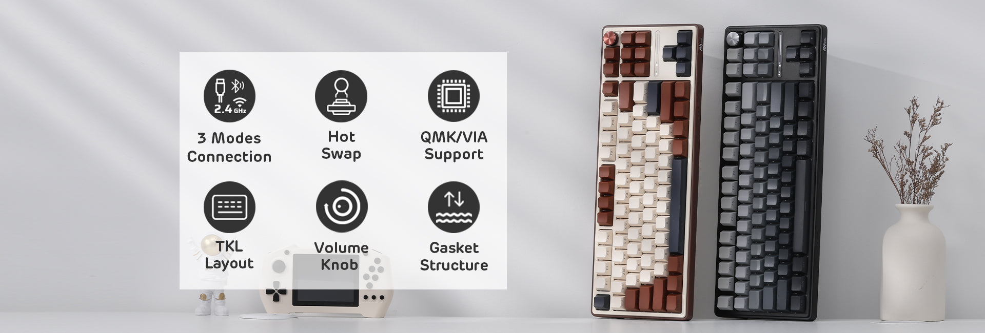 RK ROYAL KLUDGE R87Pro Mechanical Keyboard, RGB, 2.4Ghz/BT/Wired, Customized Switches, Gradient Black