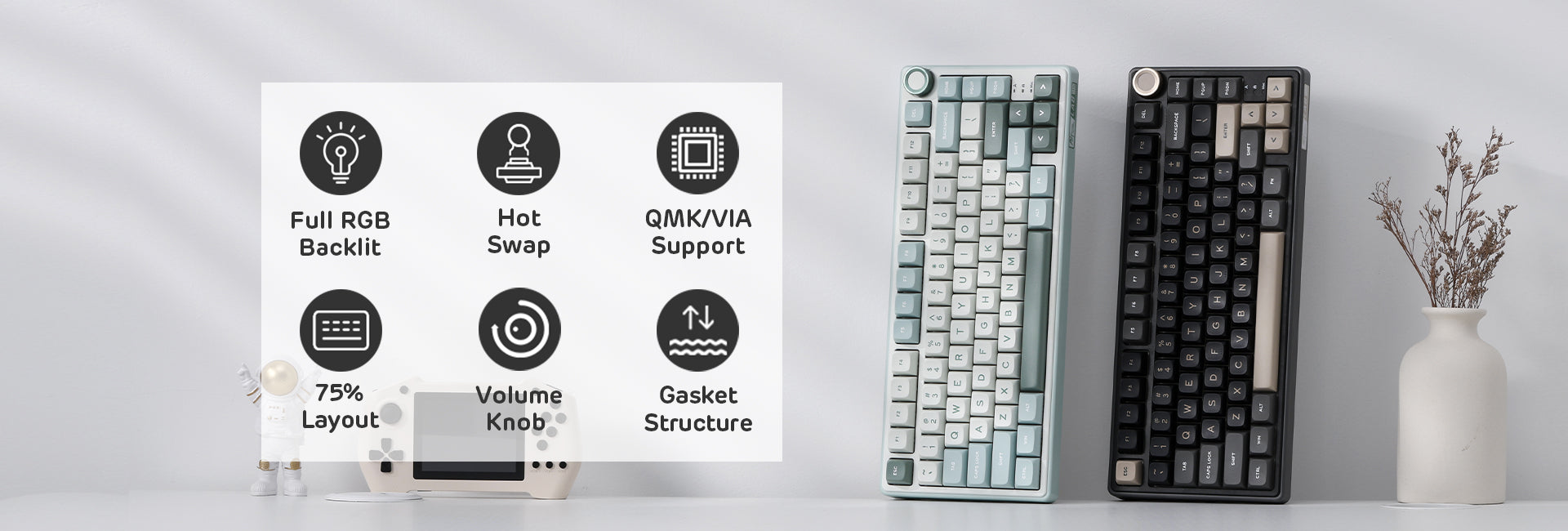 RK ROYAL KLUDGE R75 Mechanical Keyboard, RGB, Wired, Customized Switches, Cyan, Mixed Color