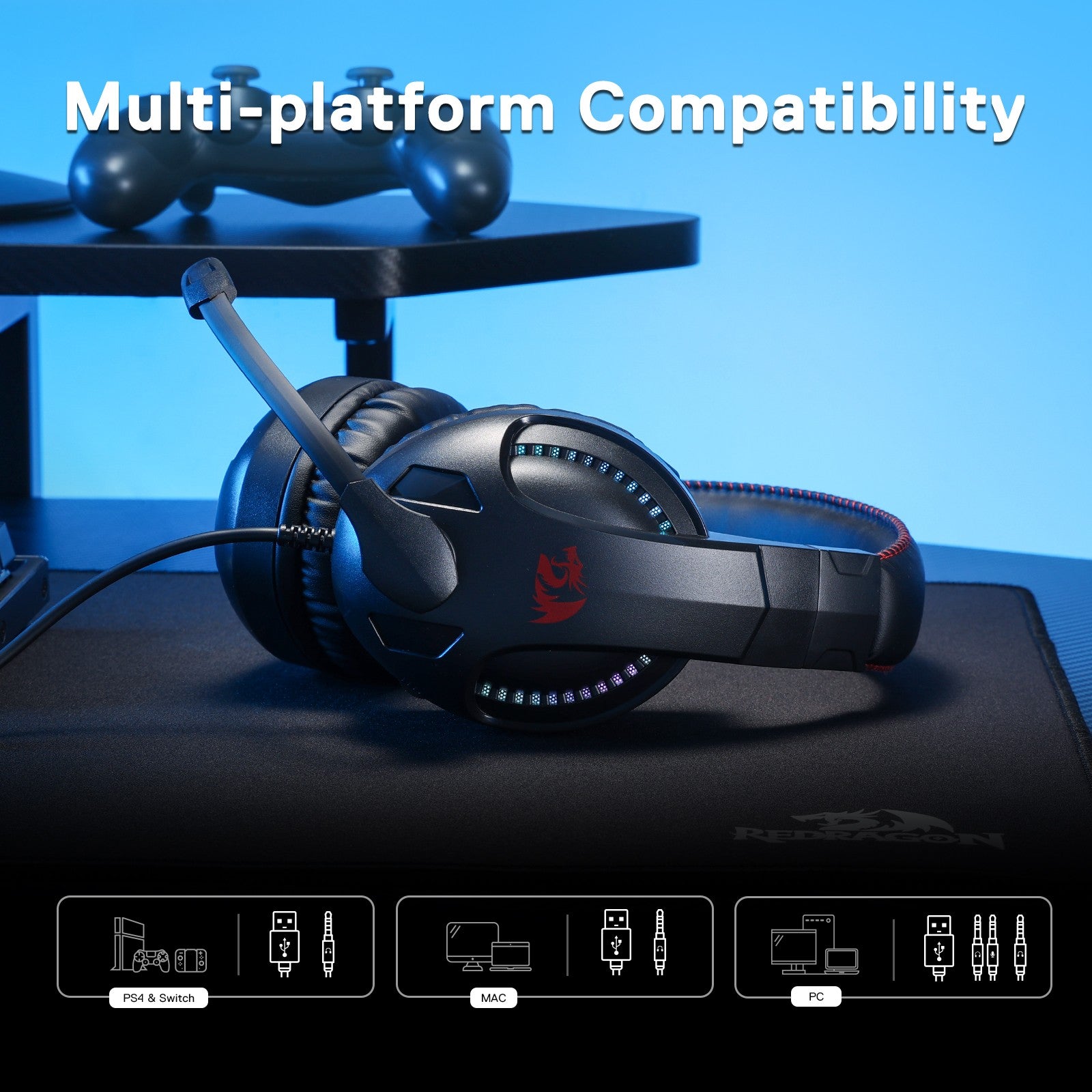 Redragon H211 Cronus Black Wired Gaming Headset, Stereo Surround Sound, 40 mm Drivers, Over-Ear Headphones Works for PC/PS5/XBOX/NS