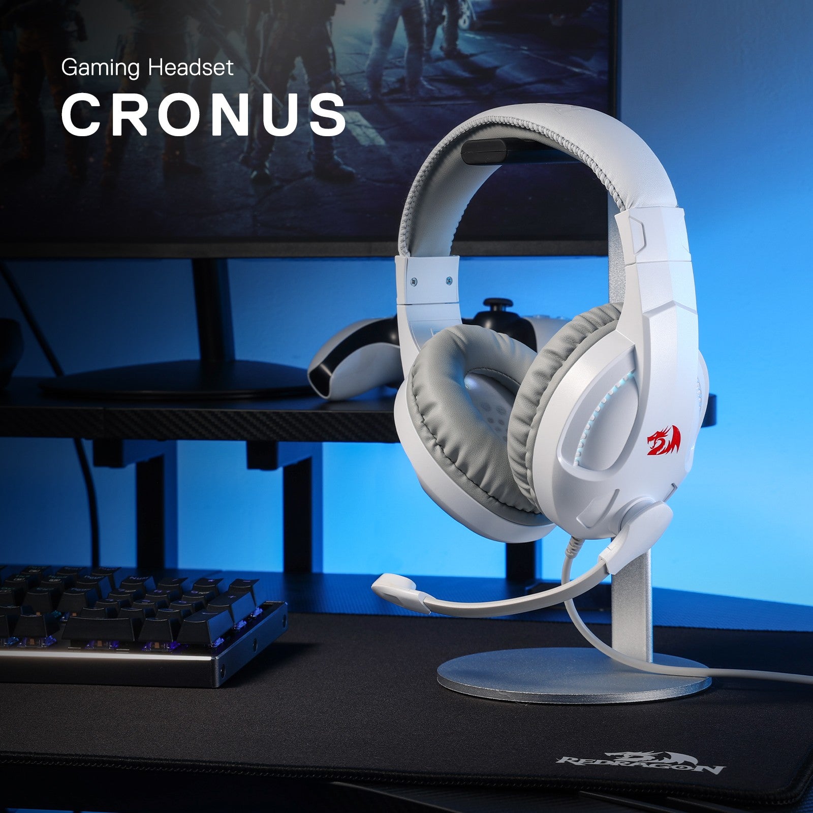 Redragon H211 Cronus White Wired Gaming Headset, Stereo Surround Sound, 40 mm Drivers, Over-Ear Headphones Works for PC/PS5/XBOX/NS