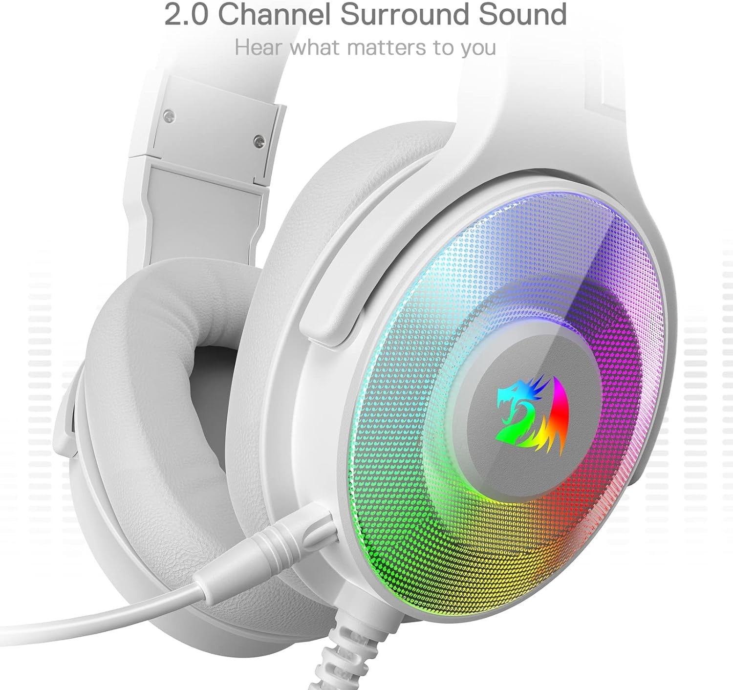 Redragon H350 White Wired Gaming Headset 50MM Drivers Dynamic RGB Backlight Over-Ear Headphones,White