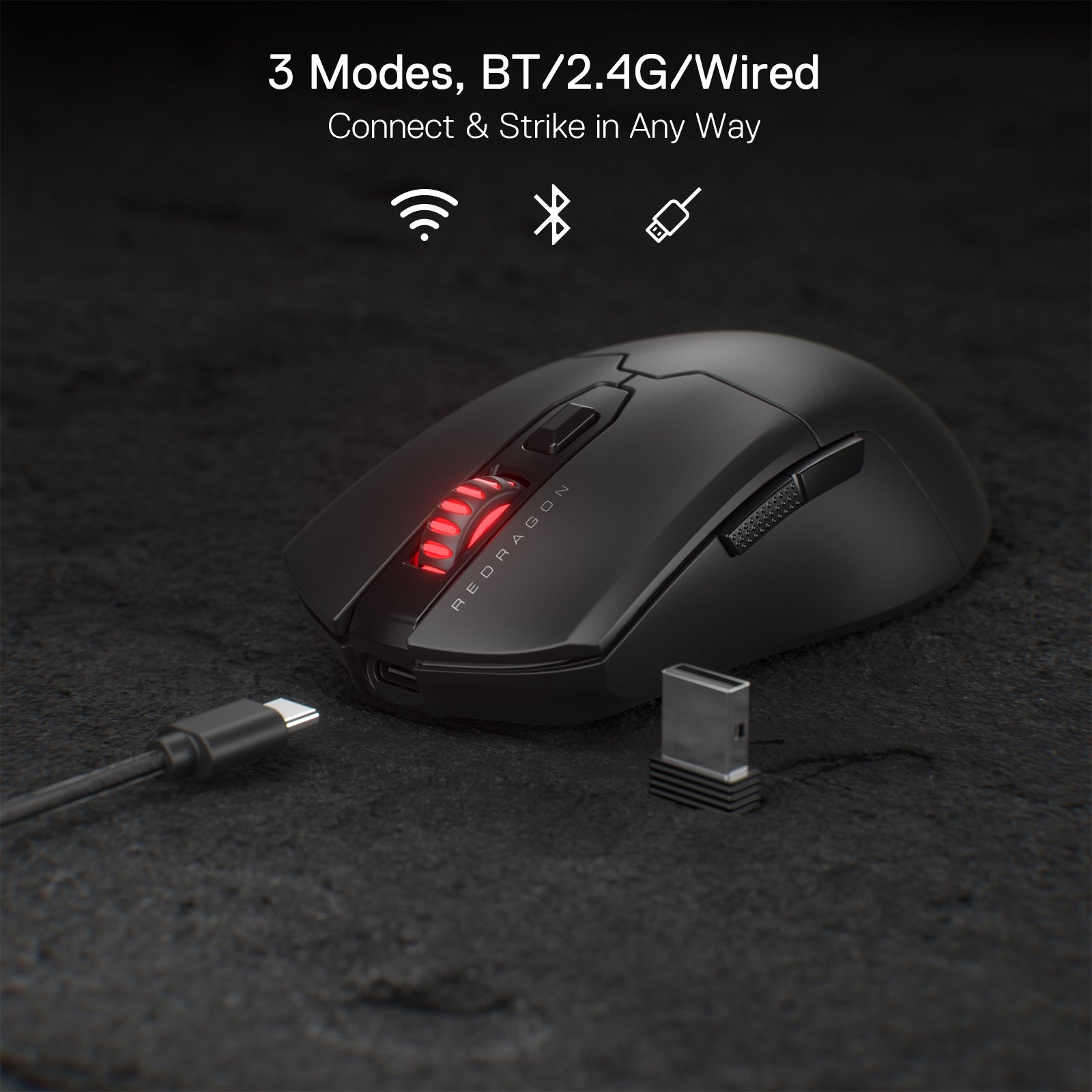 Redragon M995 Pro Wireless Gaming Mouse, 26000 DPI Wired/Wireless Gamer Mouse,50G BT & 2.4G Wireless, 6 Macro Buttons