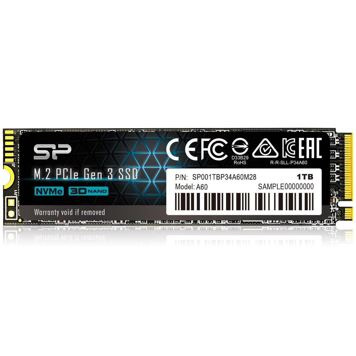 Silicon Power 1TB P34A60 Gen3x4 TLC R/W up to 2,200/1,600 MB/s PCIe M.2 NVMe SSD