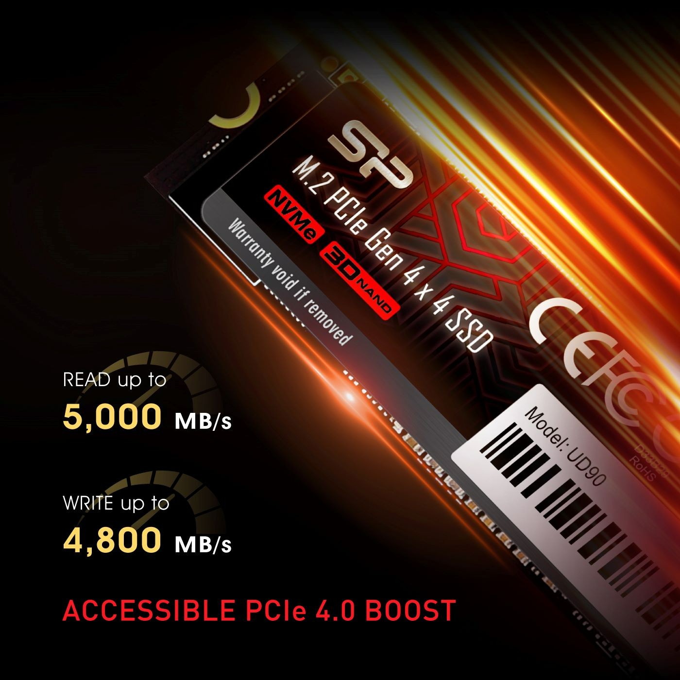 Silicon Power UD90 2TB R/W up to 5,000/4,800 MB/s PCIe NVMe Gen 4x4 M.2 SSD