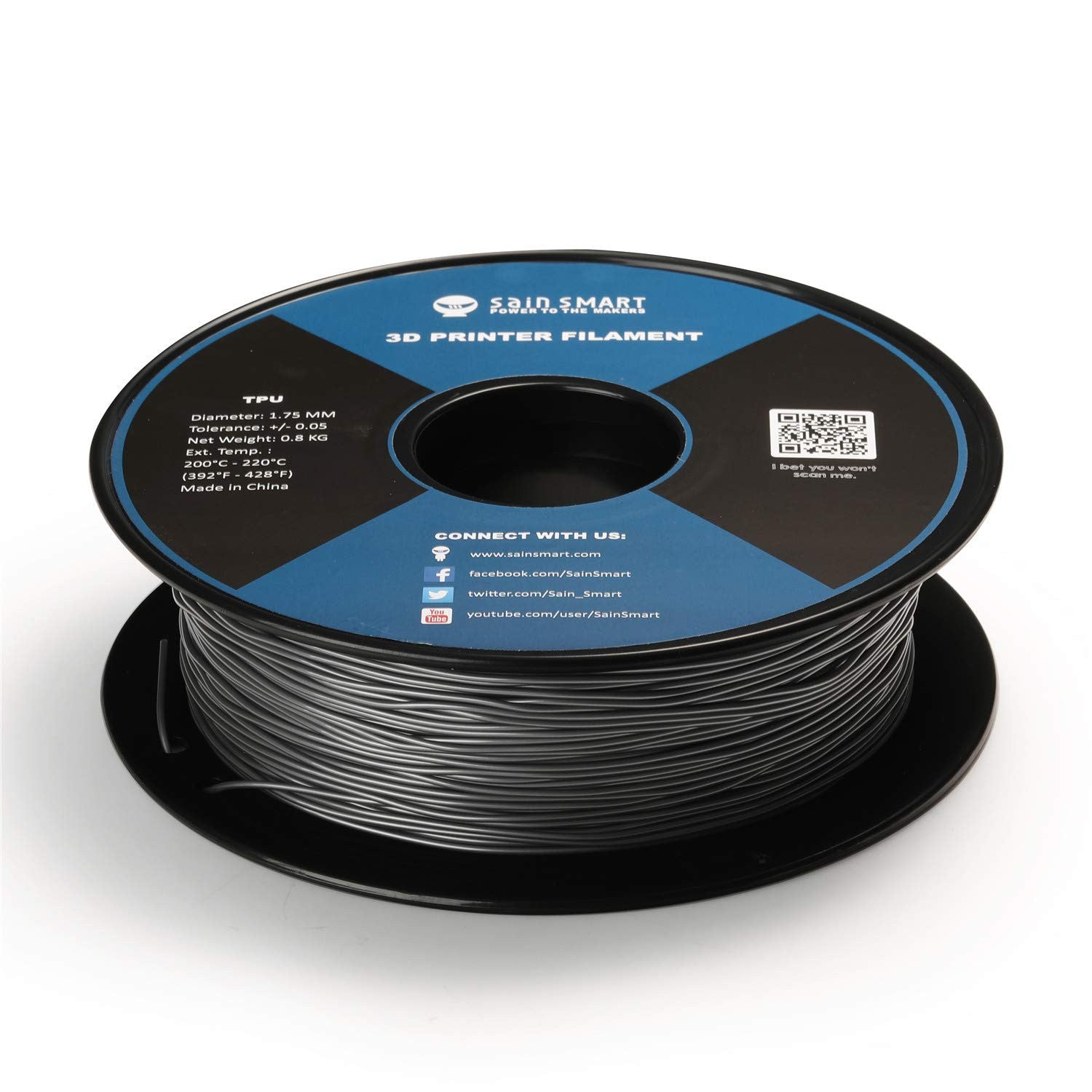 SainSmart 1.75mm Flexible TPU 3D Printer Filament 800g Solid Color, Dimensional Accuracy +/- 0.05 mm