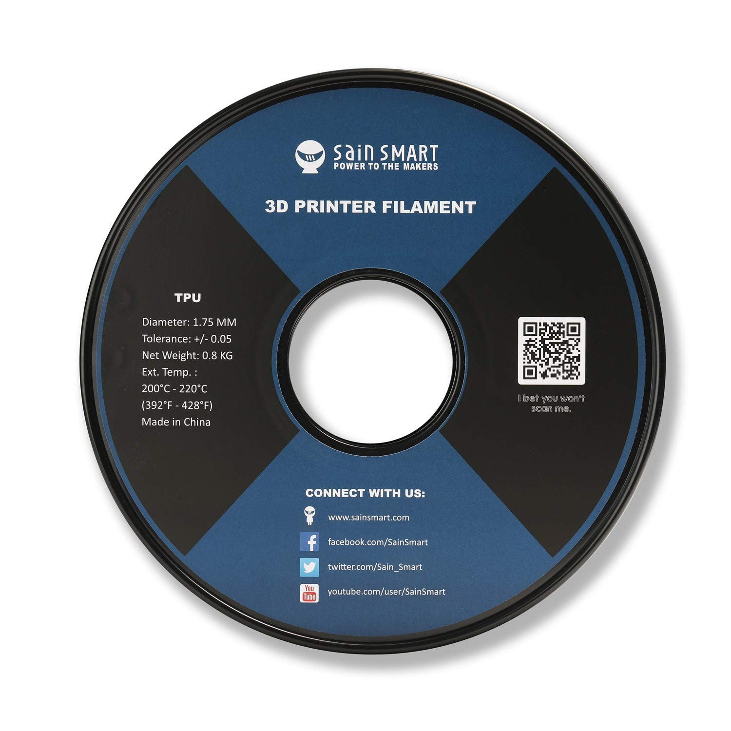 SainSmart 1.75mm Flexible TPU 3D Printer Filament 800g Solid Color, Dimensional Accuracy +/- 0.05 mm