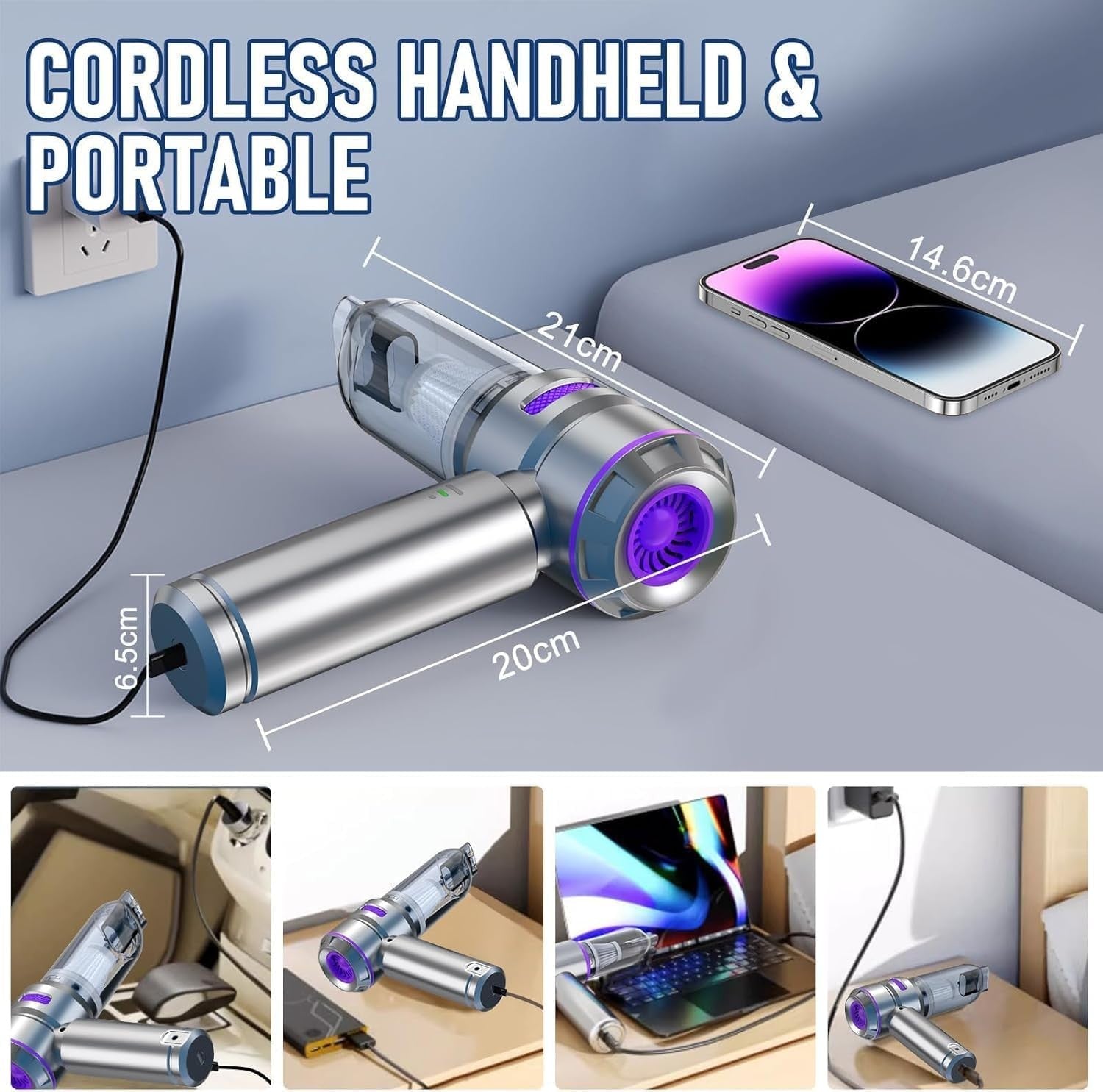 Keyboard Vacuum Cleaner 4 in 1 Car Vacuum Cleaner 22000PA Compressed Air Duster Brushless Motor Cordless Portable Pump Handheld Vacuum Strong Suction