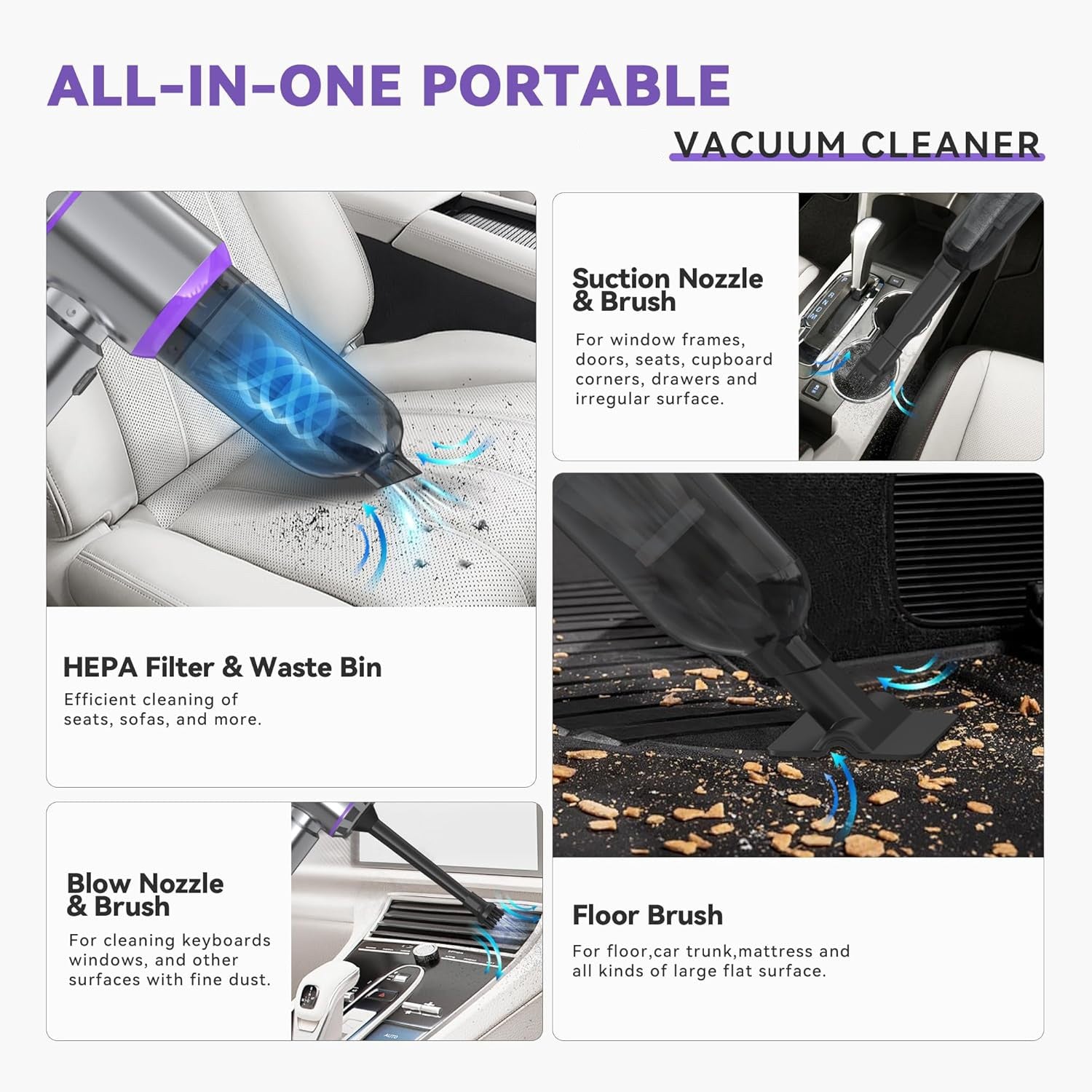 Keyboard Vacuum Cleaner 4 in 1 Car Vacuum Cleaner 22000PA Compressed Air Duster Brushless Motor Cordless Portable Pump Handheld Vacuum Strong Suction