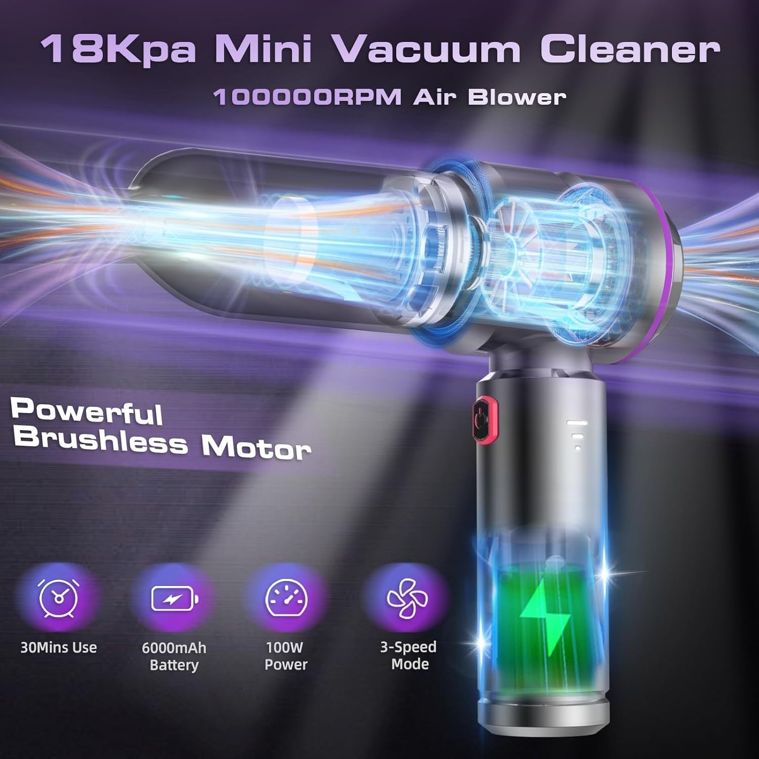 Keyboard Vacuum Cleaner 4 in 1 Car Vacuum Cleaner 22000PA Compressed Air Duster Brushless Motor Cordless Portable Pump Handheld Vacuum Strong Suction