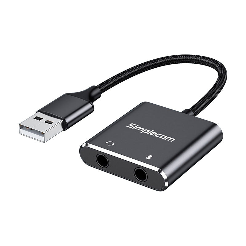 Simplecom USB to 3.5mm Audio and Microphone Sound Card Adapter TRS or TRRS Headsets