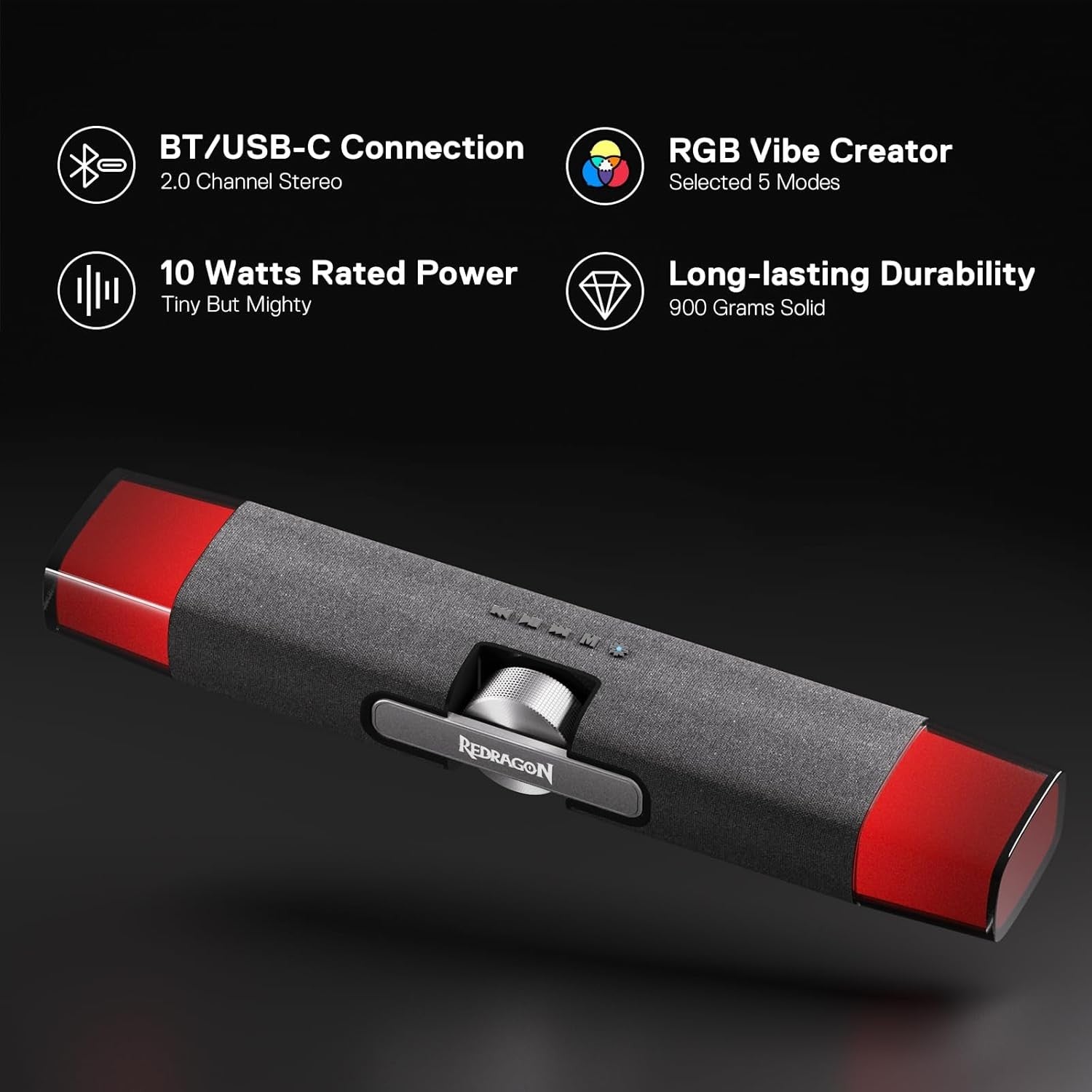 Redragon GS512 Wireless RGB Desktop Speakers, 2.0 PC Computer Stereo Soundbar w/BT 5.0/USB Mode, Max 6W x 2 Rich Sound, Crystal RGB Backlight