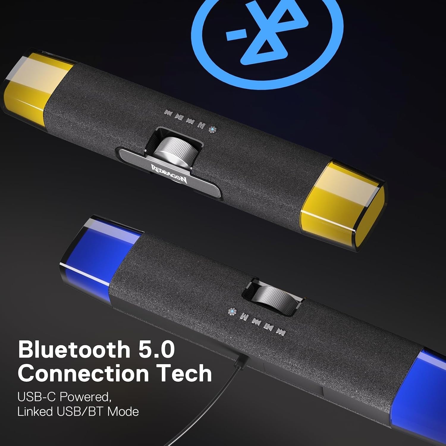 Redragon GS512 Wireless RGB Desktop Speakers, 2.0 PC Computer Stereo Soundbar w/BT 5.0/USB Mode, Max 6W x 2 Rich Sound, Crystal RGB Backlight