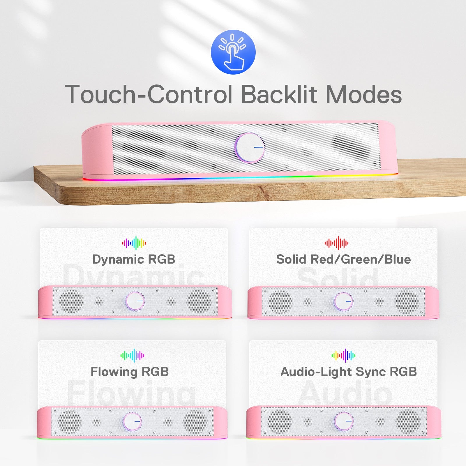 Redragon GS560 Adiemus RGB Desktop Soundbar, 2.0 Channel Computer Speaker with Dynamic Lighting Bar Audio-Light Sync/Display, Pink