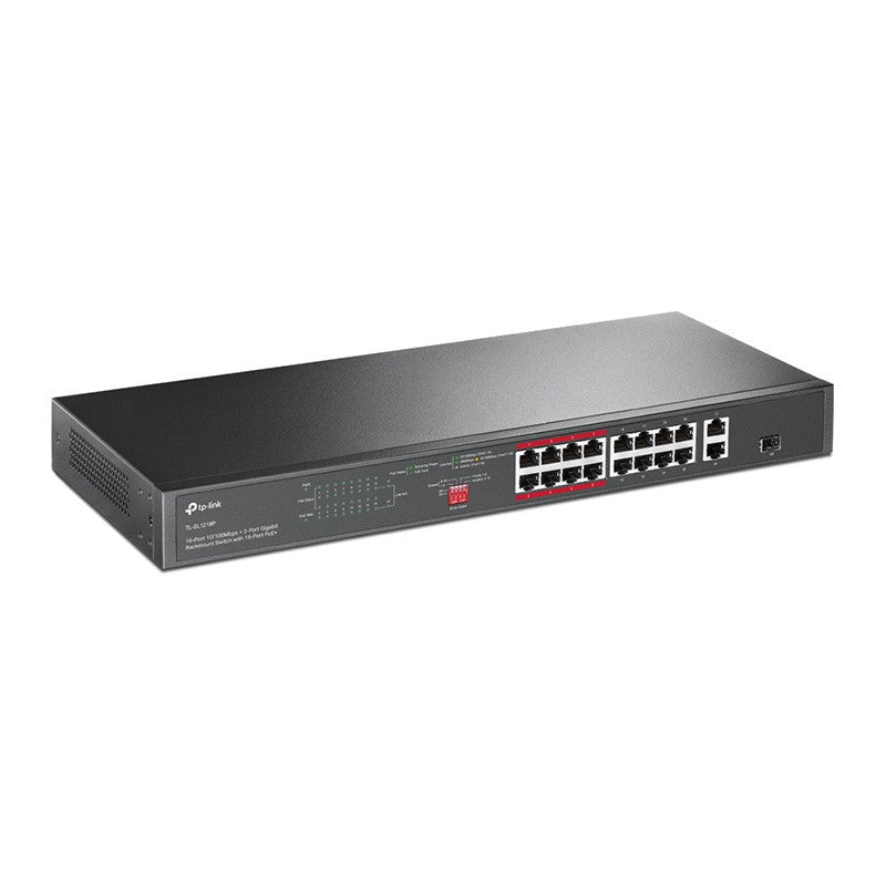 TP-Link 16-Port 10/100 Mbps + 2-Port Gigabit Rackmount Switch with 16-Port PoE+