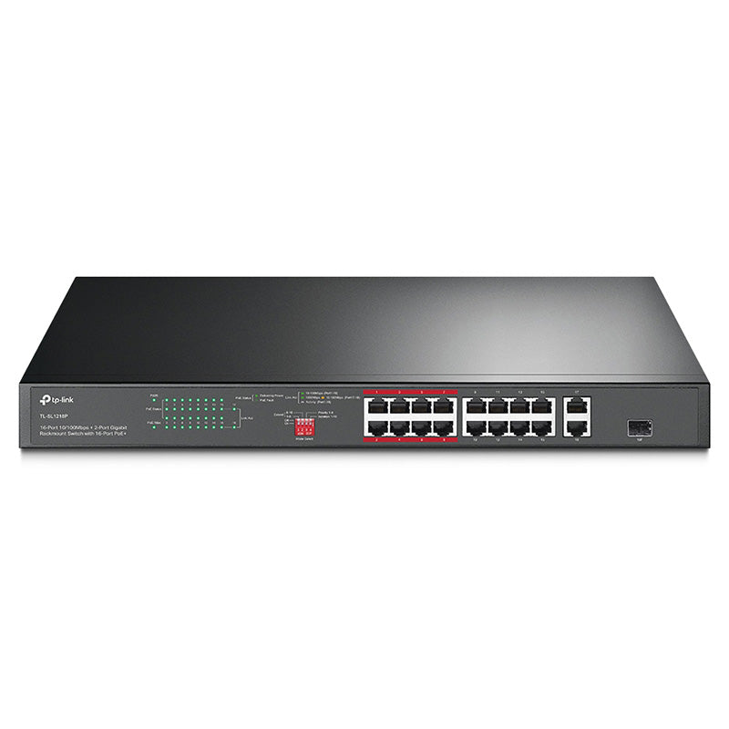 TP-Link 16-Port 10/100 Mbps + 2-Port Gigabit Rackmount Switch with 16-Port PoE+
