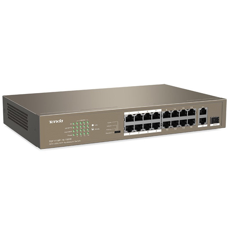 Tenda 16FE+2GE/1SFP Port Gigabit Unmanaged Switch with 16 Port PoE