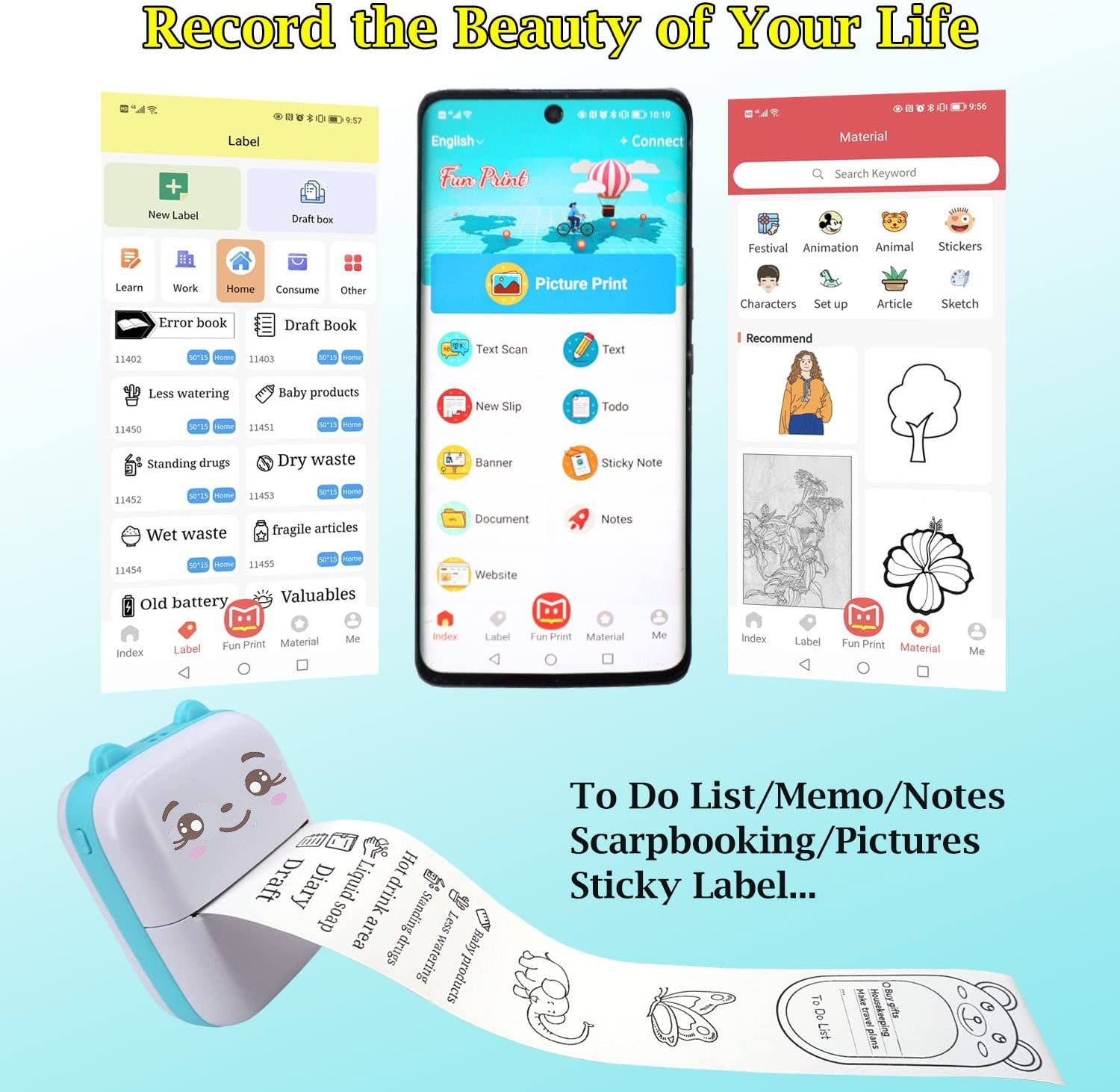 Mini Printer Portable Thermal Printer for Smartphones Wireless Bluetooth Pocket Printers 6 Rolls Paper Inkless Tiny Printer for kids students