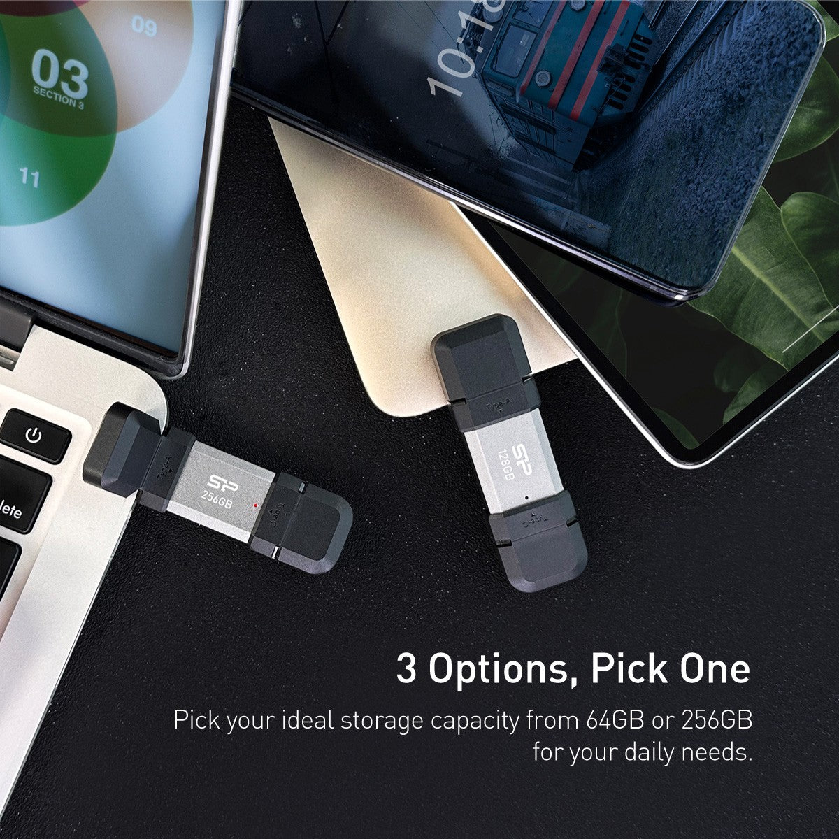 Silicon Power 256GB Mobile C51 USB Type A + Type C 2-in-1 Flash Drive PC/Mac/iPhone/PS5